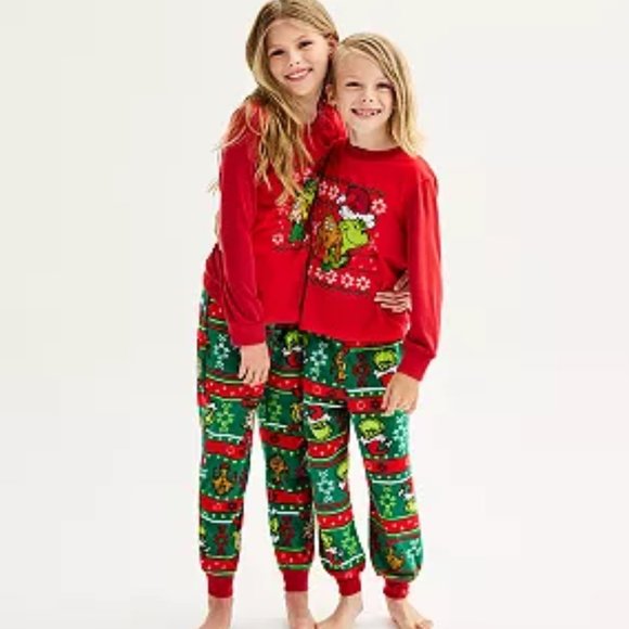 Jammies For your Families Girls Top & Bottom Pajama Set - Red & Green - 4 - NWOT - Picture 2 of 5